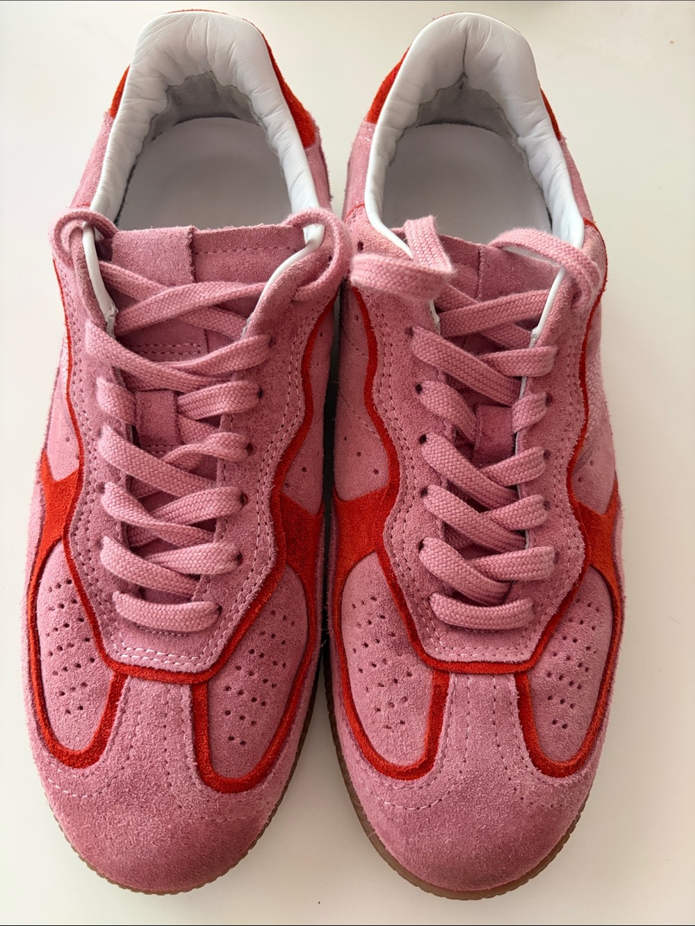 Alohas Tb.490 Rife Pink Suede Lace-Up Sneakers with Red Accents